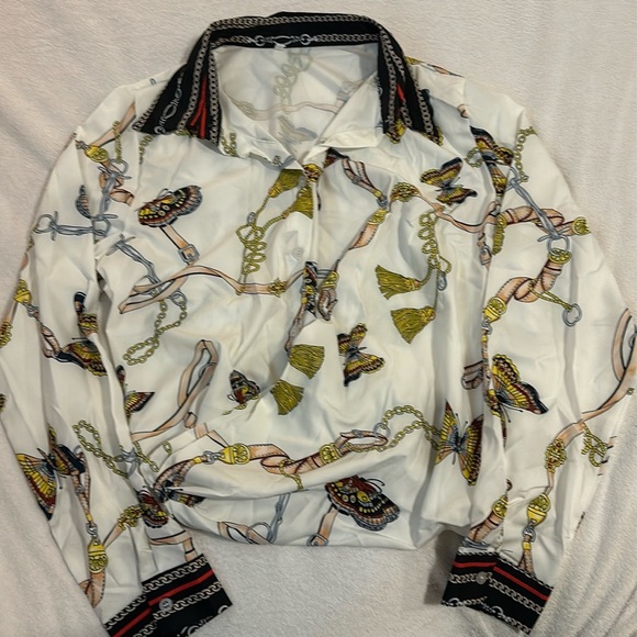 New Women’s sexy V-Neck button folds blouses - Picture 2 of 3